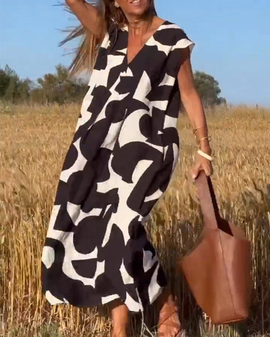 SOLANA V-NECK PRINTED MAXI DRESS