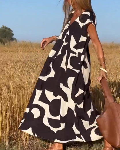 SOLANA V-NECK PRINTED MAXI DRESS