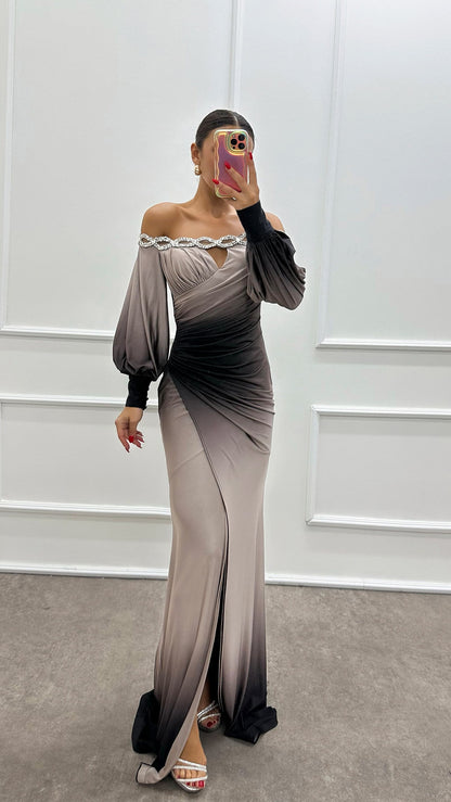 Delia - Gradient Off-Shoulder Evening Dress