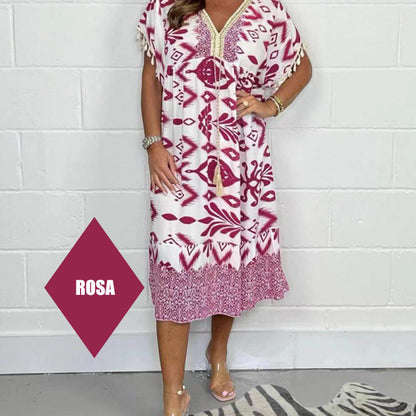 ZAVIRA Fringe Sleeve Print Dress