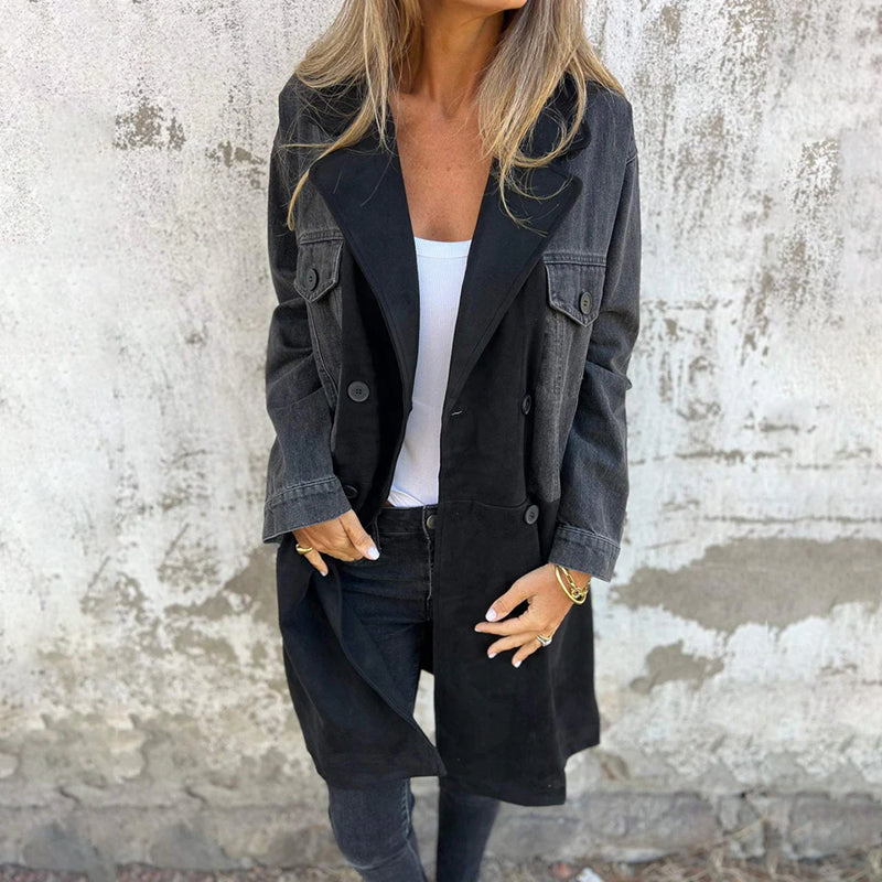 Norell Denim-Stitch Trench Coat